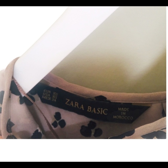 ZARA BASIC Print Flutter Sleeveless Blouse With Open Back Mocha/Tan Size XS - Picture 10 of 13